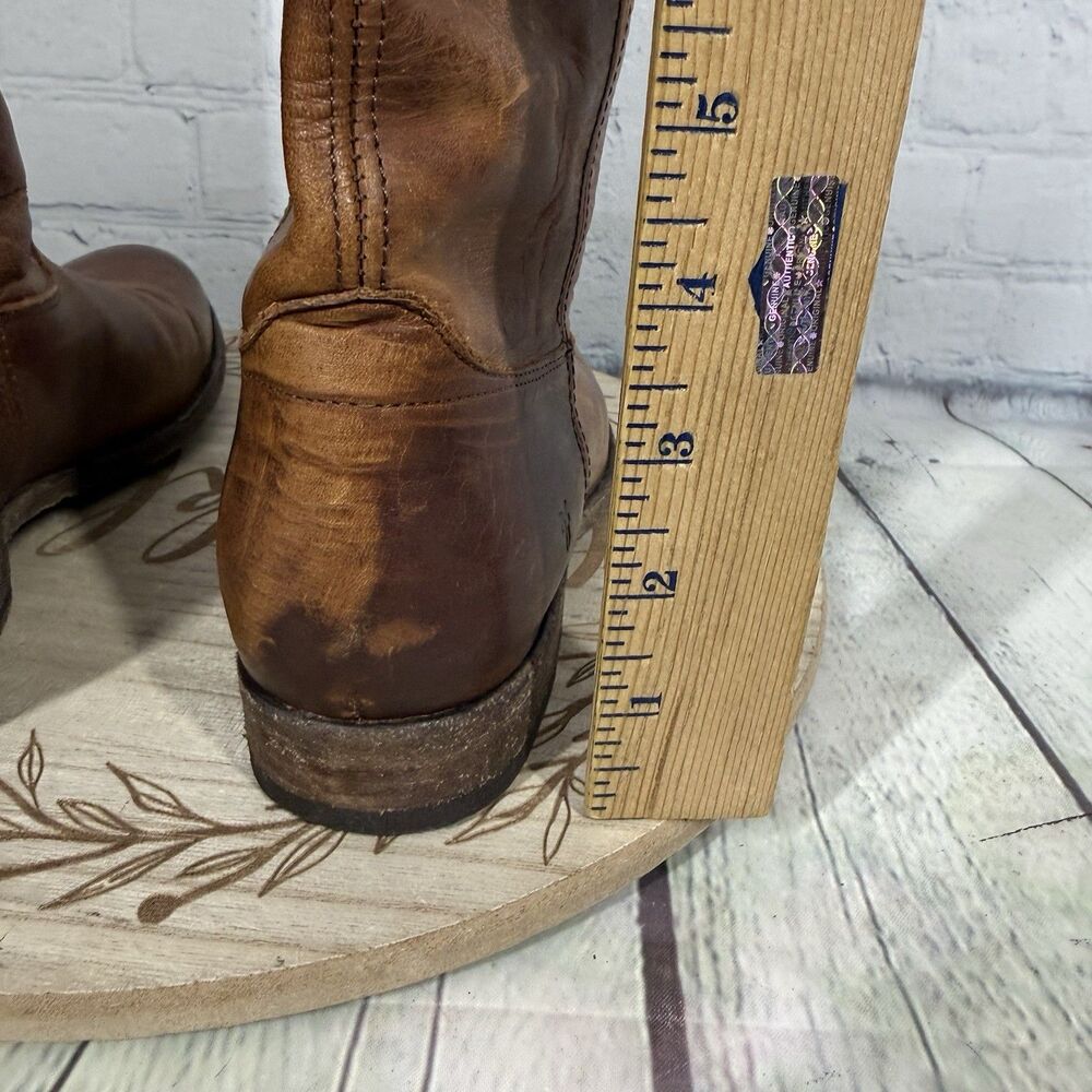 Frye Melissa Leather Riding Boots Women 7 Brown Distressed Button 2 Equestrian - Picture 8 of 16